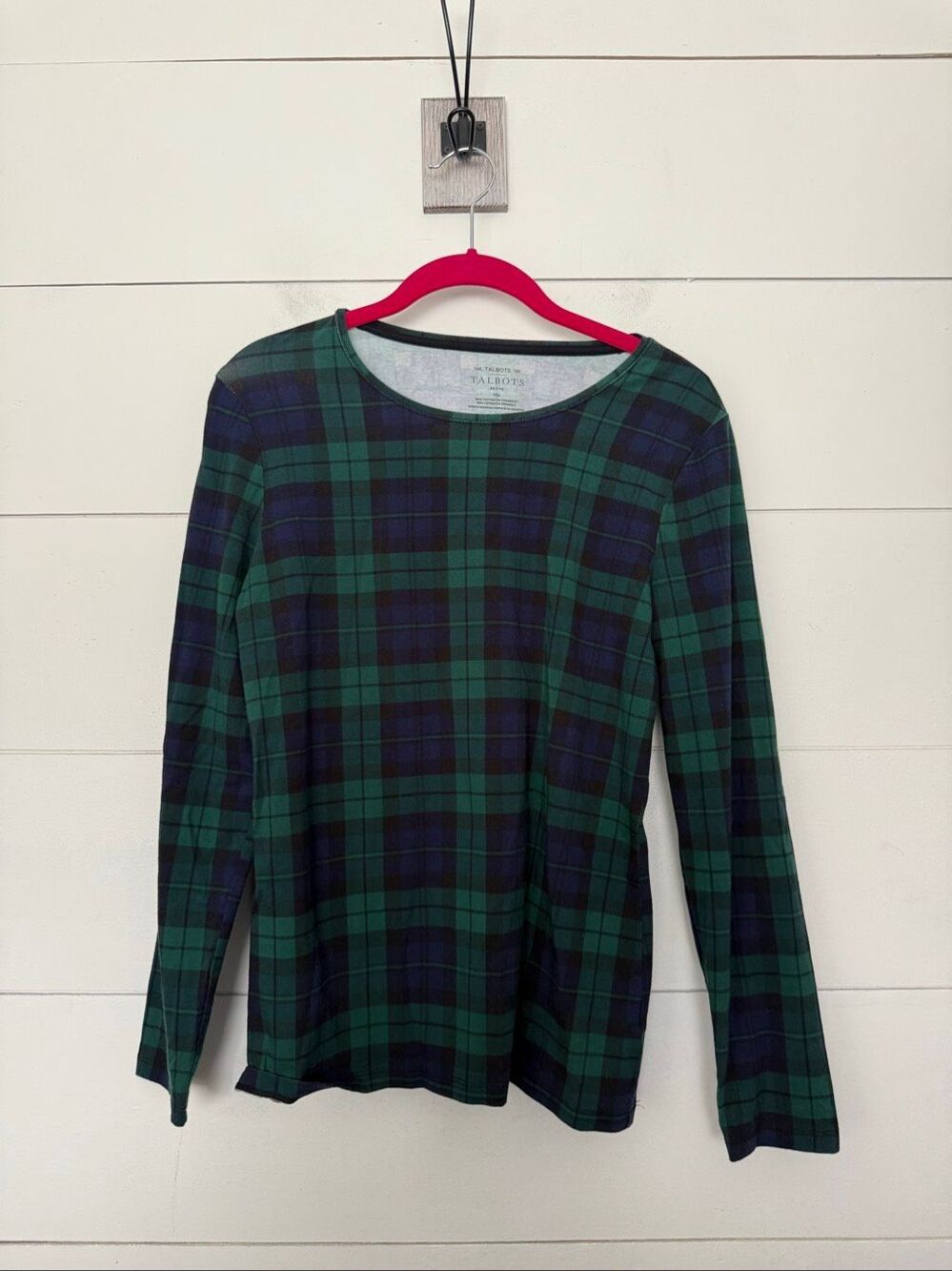 Talbots Women’s Medium Petite The Talbots Tee Green Plaid Longsleeve